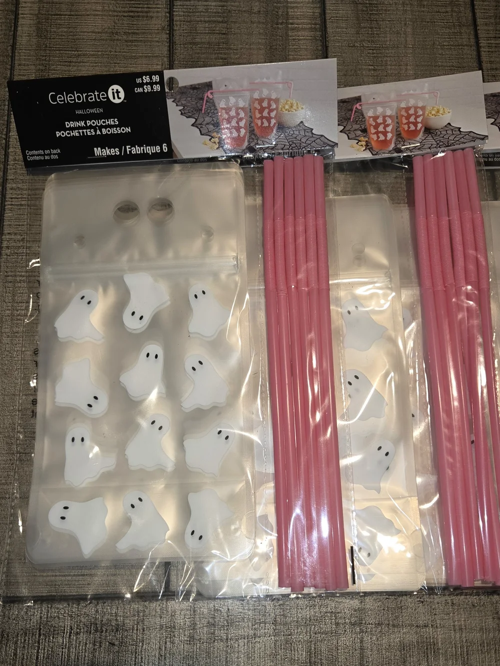 New Halloween Ghost Drink Pouch with Pink Straw - 16 Oz